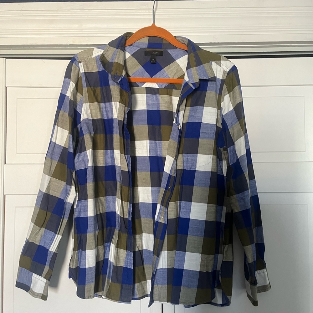 JCrew flannel button up in blue and green plaid